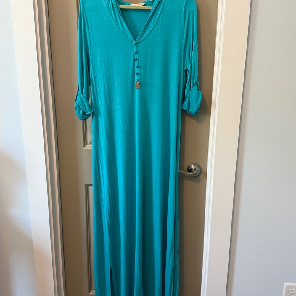 Soft Surroundings Teal Maxi Caftan